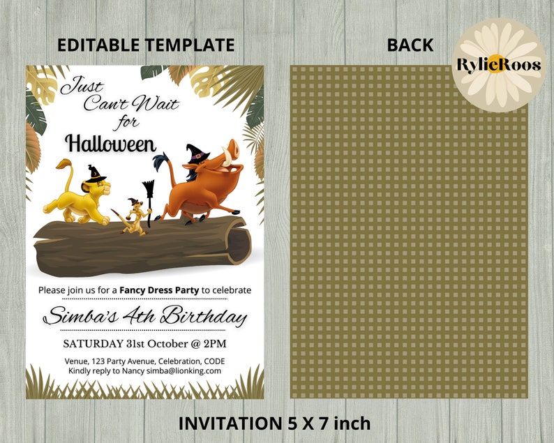 Lion King Halloween Party Invitation Simba Halloween Digital Etsy