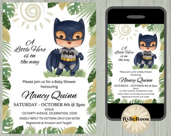 Superhero Baby Shower Invitation: Bat Hero, Printable or Digital