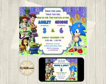 Toy Story & Sonic Joint Birthday Invitation: Twin, Siblings, Dual Themed, Party Invite (Digital Download)