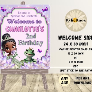 Tiana Princess Birthday Welcome Sign: Editable Party Decor (Instant Download)