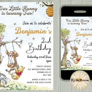 Winnie The Pooh Invitation, Pooh Editable Invite, Boys Birthday Printable or Digital Any Age Text Invite, Winnie The Pooh Evite