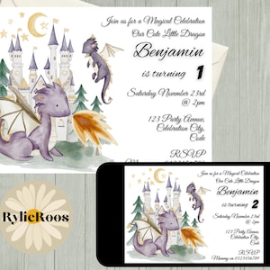 Dragon Birthday Invitation, Cute Dragon Editable Invite, Any Age Birthday Printable or Digital Text Invite, Dragon Invite
