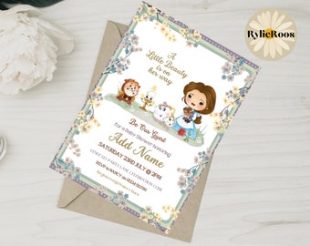 Invitación para baby shower de La Bella y la Bestia: Princesa Bella (Diseño digital)
