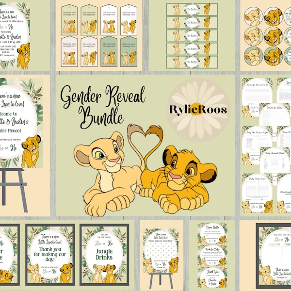 Lion King Gender Reveal-bundel, Nala en Simba Gender Reveal Party-bundel, Lion King Reveal-bundel