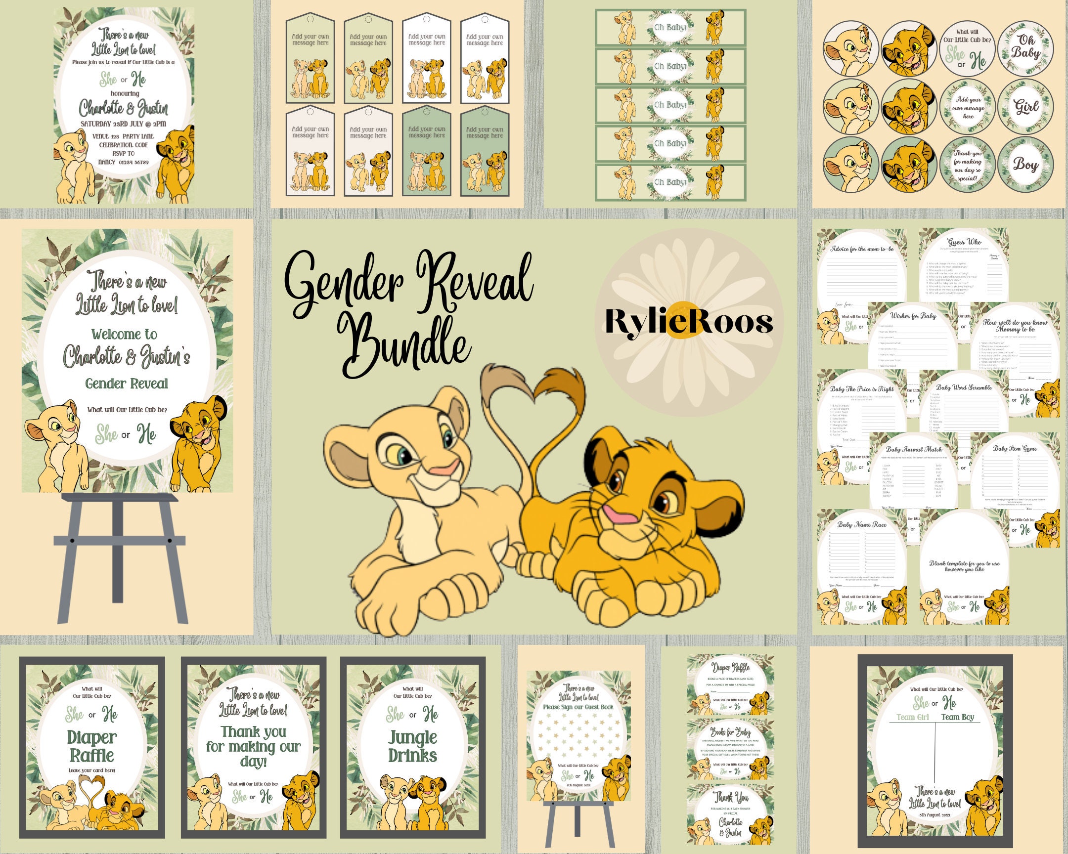 Lion King Gender Reveal Bundle, Nala and Simba Gender Reveal Party