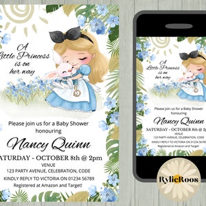 Princess Alice Baby Shower Invitation, Cute Alice Editable Baby Shower Invite, Printable or Digital, Wonderland Baby Shower Invite