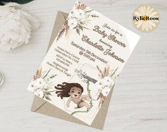 Boho Tarzan Baby Shower Invitation: Beige Jungle Theme (Digital Download)