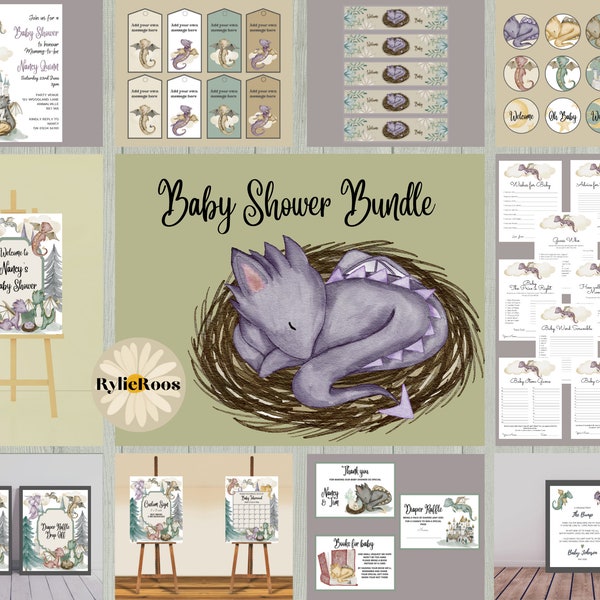 Mythical Dragon Baby Shower Bundle, Dragon Baby Shower Decor, Dragon Baby Shower Invitation, Dragon Baby Shower