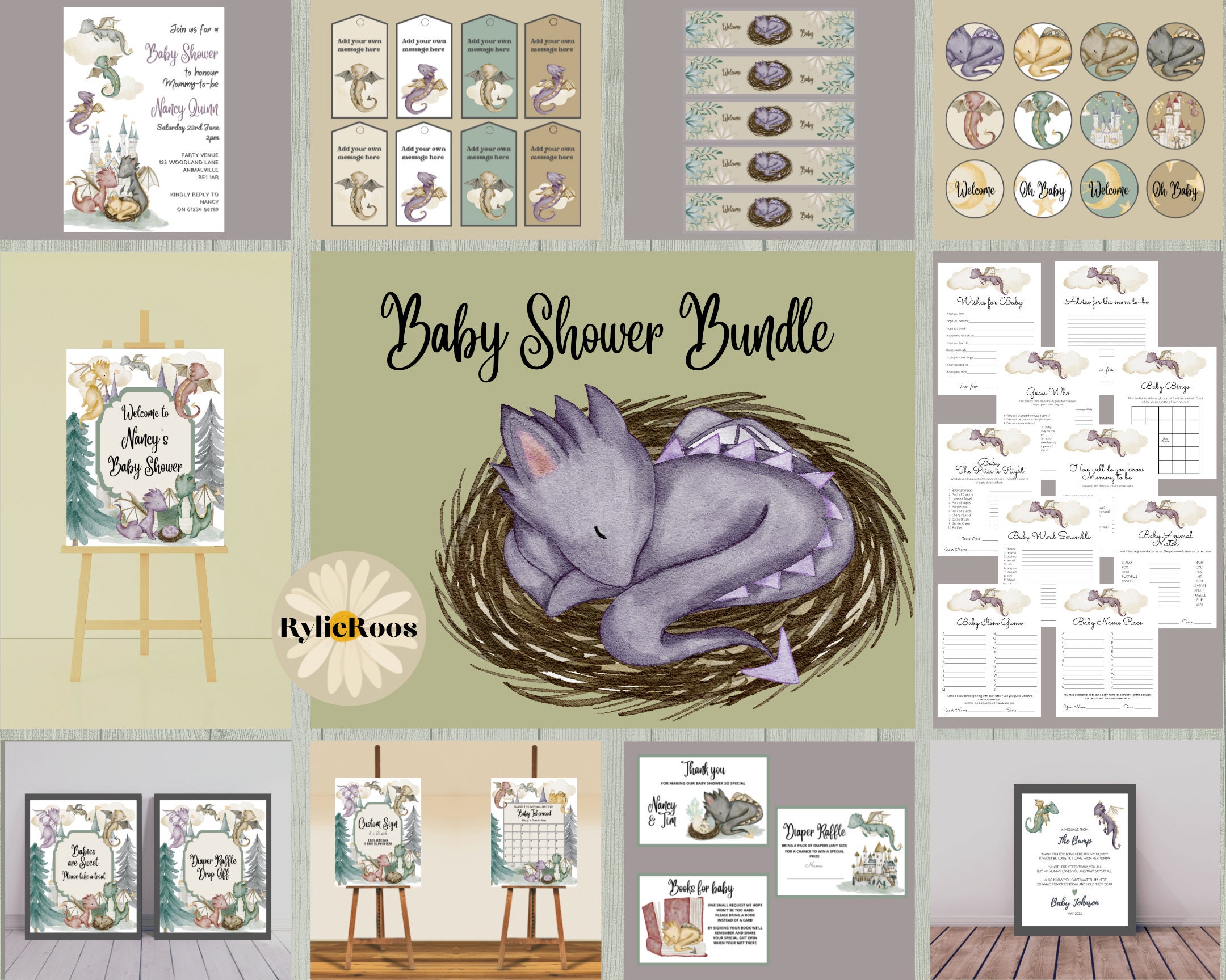 Mythical Dragon Baby Shower Bundle Dragon Baby Shower Decor Etsy UK