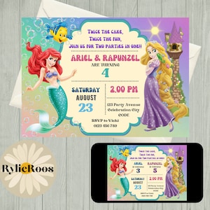 Ariel and Rapunzel Joint Birthday Invitation (Digital)