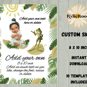 Princess Tiana Baby Shower Sign Bundle, Princess and The Frog Party Sign, Princess Tiana Birthday Sign, Tiana Custom Sign, Design your own