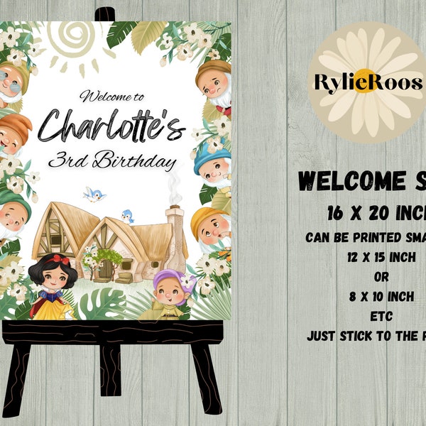 Fairytale Birthday Welcome Sign, Snow White Birthday Welcome Sign, Snow White and Dwarves Welcome Sign, Princess Welcome Sign