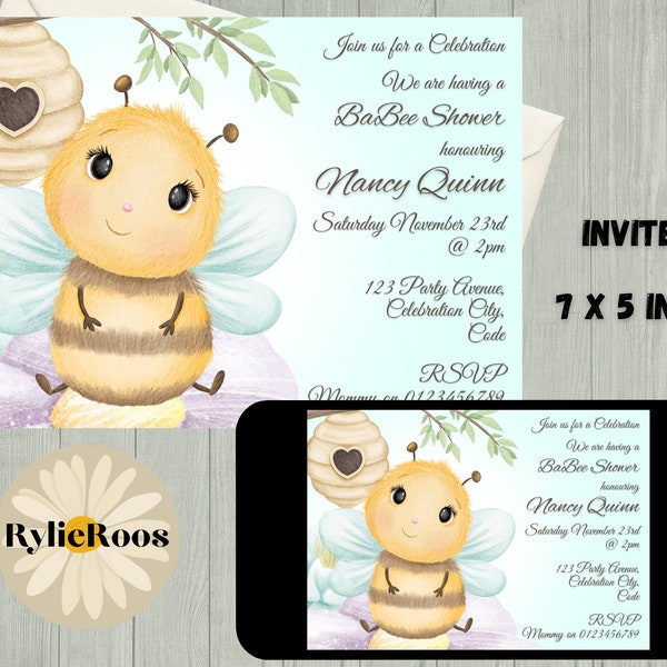 Honey Bee Baby Shower Invitation, Babee Shower Invite, Printable or Digital Invite, Bumble Bee Baby Shower Invite, Baby Bee Invite