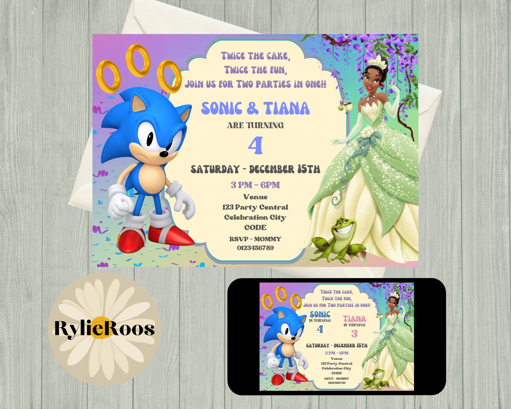 Sonic and Tiana Joint Birthday Invitation (digital Text Invite) - Etsy