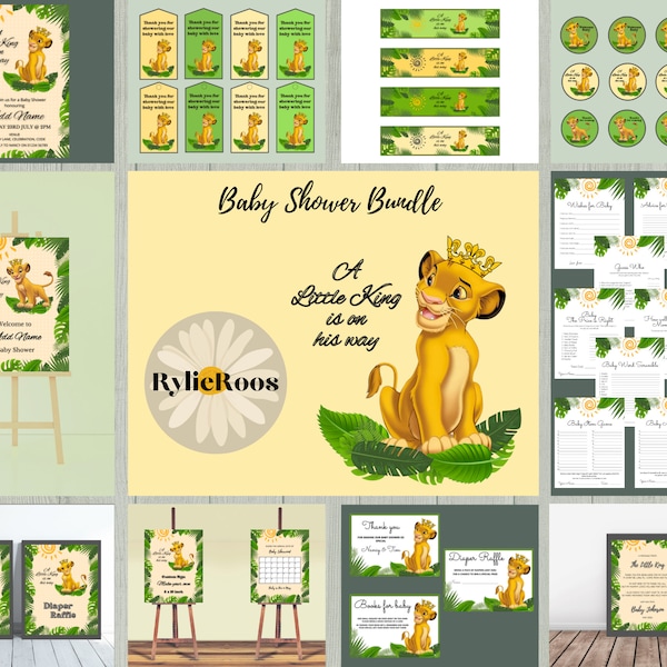 A Little King Is On His Way Baby Shower Invitation, Simba Editable Invite, Lion King Baby Shower Bundle, LION KING INVITE