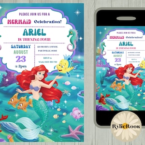 Little Mermaid Birthday Invitation, Princess Ariel Editable Invite, Girls Birthday Printable or Digital Text Invite, LITTLE MERMAID EVITE