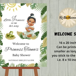 Princess Tiana Baby Shower Welcome Sign, Princess and The Frog Welcome Sign, Princess Baby Shower Welcome Sign
