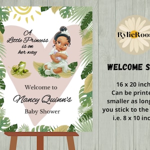 Princess Tiana Baby Shower Welcome Sign, Princess and The Frog Welcome Sign, Princess Baby Shower Welcome Sign