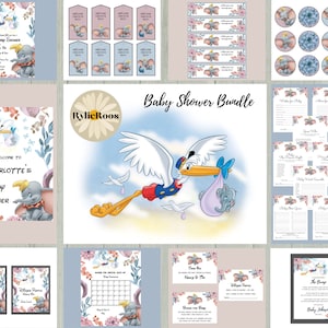 Dumbo Baby Shower Bundle, Dumbo Baby Shower Invitation, Stork Baby Shower Bundle, Elephant Baby Shower Bundle, Gender Neutral Baby Shower