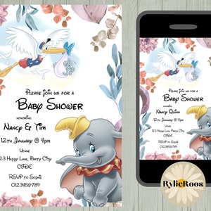 Dumbo Baby Shower Invitation: Editable Elephant Invite (Digital)