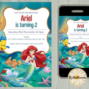 Little Mermaid Birthday Invitation, Princess Ariel Editable Invite, Girls Birthday Printable or Digital Text Invite, LITTLE MERMAID EVITE