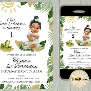 Princess Tiana Birthday Invitation, Princess and the Frog Digital or Printable Invite, Girls 1st, 2nd, 3rd, 4th Birthday Editable Invite