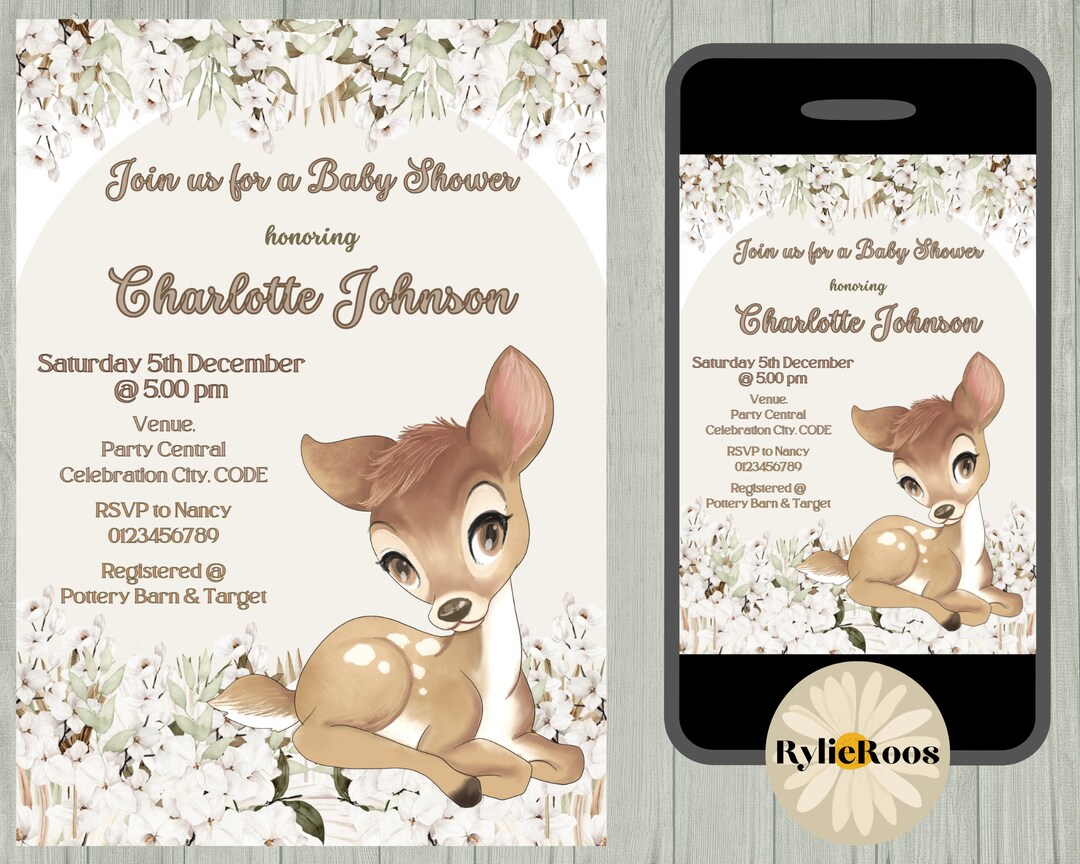 Gender Neutral Bambi Baby Shower Invitation Bambi Baby Shower