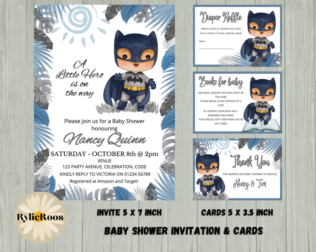 Bat Boy Baby Shower Bundle Superhero Baby Shower Invitation Etsy