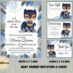 Bat Boy Baby Shower Bundle, Superhero Baby Shower Invitation and cards, Bat Baby Shower Invite and Cards, Diaper Raffle, Books for Baby
