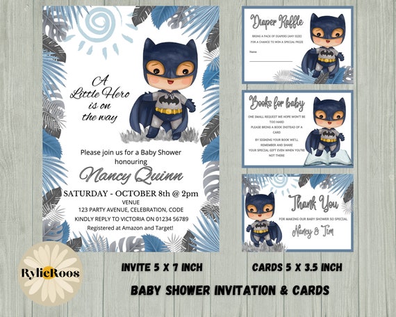 Bat Boy Baby Shower Bundle, Superhero Baby Shower Invitation and cards, Bat  Baby Shower Invite and Cards, Diaper Raffle, Books for Baby - Etsy Polska