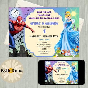 Spiderman Cinderella Joint Birthday Invitation (Digital)