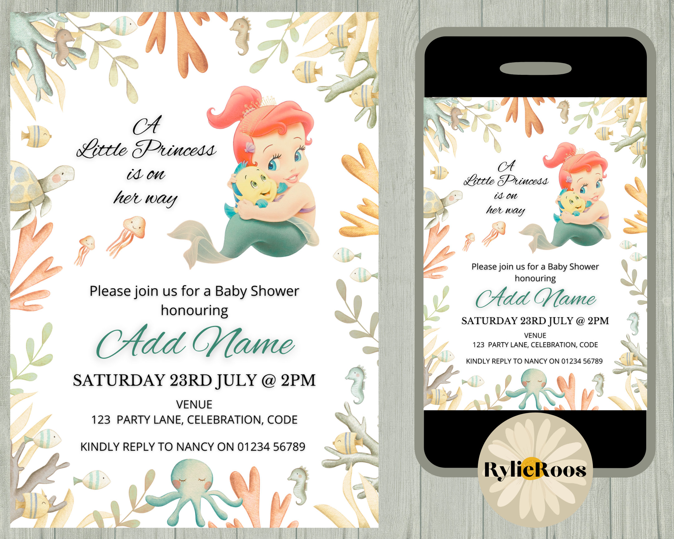 Princess Ariel Baby Shower Invitation the Little Mermaid Etsy UK