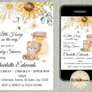 Honeybee Baby Shower Invitation: Honey Bear Design (Digital Download)