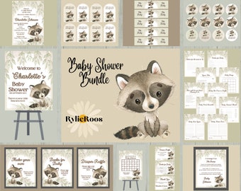 Raccoon Baby Shower Bundle, Neutral Raccoon Baby Shower Decor, Little Rascal Baby Shower Invitation, Raccoon Baby Shower