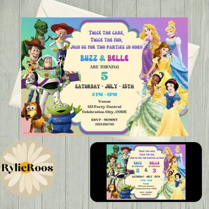 Toy Story Princess Joint Birthday Invitation: Twins Printable (Digital)