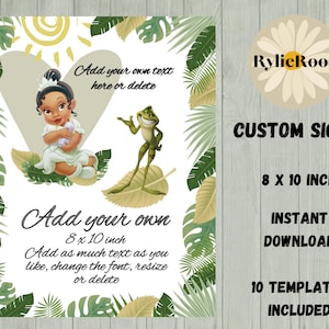 Princess Tiana Baby Shower Sign, Princess and The Frog Party Sign, Princess Tiana Birthday Sign, Tiana Custom Sign, Design your own