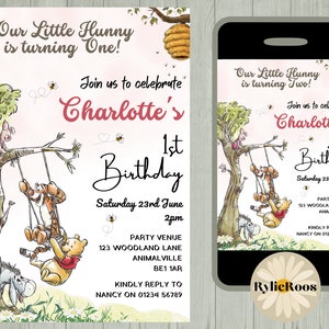 Winnie The Pooh Invitation, Our Little Hunny Editable Invite, Girls Birthday Printable or Digital Any Age Text Invite, Winnie The Pooh Evite