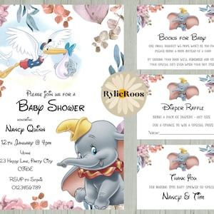 Dumbo Baby Shower Invitation Bundle: Editable Elephant Invite (Digital)