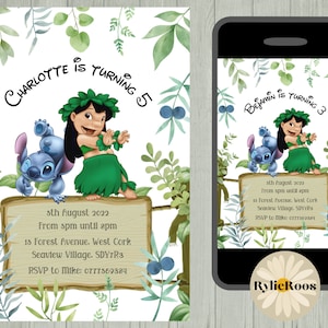 Lilo and Stitch Birthday Invitation, Stitch Editable Invite, Boys or Girls Printable or Digital Any Age Text Invite, Lilo and Stitch Invite