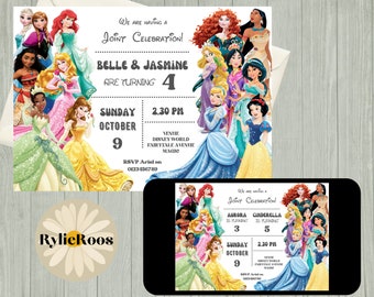 Convite de aniversário conjunto de princesa: convite para festa para impressão (digital)