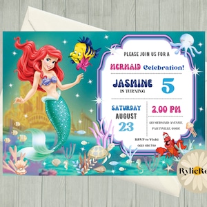 Little Mermaid Birthday Invitation, Princess Ariel Editable Invite, Girls Birthday Printable or Digital Text Invite, LITTLE MERMAID EVITE