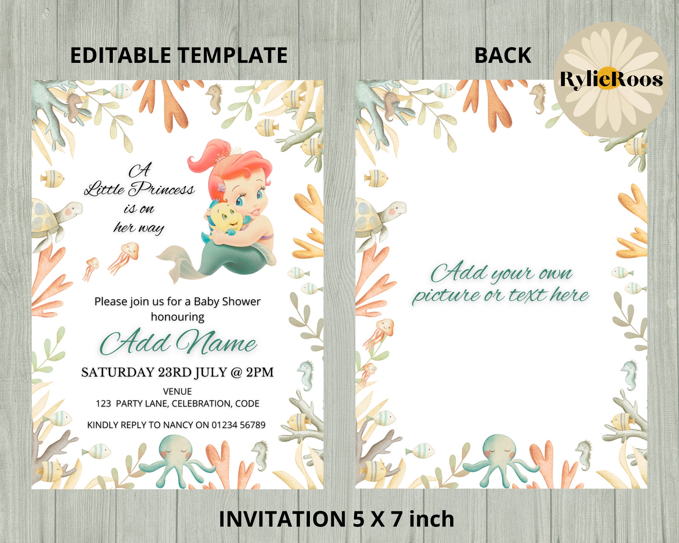 Princess Ariel Baby Shower Invitation the Little Mermaid Etsy UK