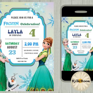 Verjaardagsuitnodiging Elsa en Anna Frozen: bewerkbare afdrukbare (digitaal)