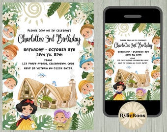 Snow White and Dwarves Birthday Invitation, Fairytale Birthday Invite, Princess Birthday Invite, Girls 1st 2nd 3rd Birthday Invitation