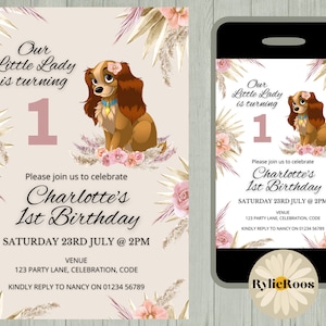 Lady and the Tramp 1st Birthday Invitation: Boho Floral (Digital or Printable)
