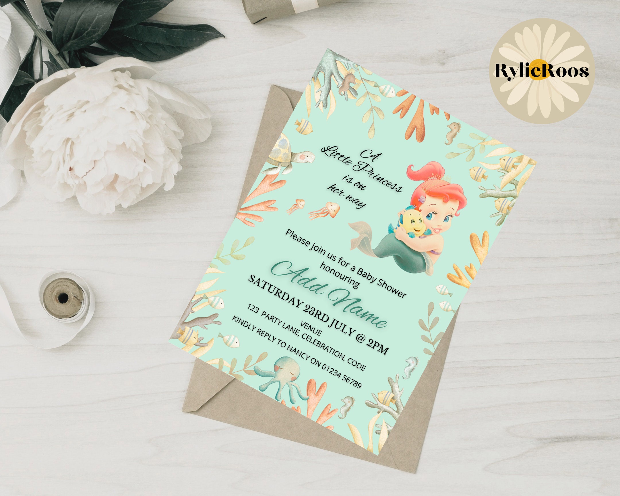 Princess Ariel Baby Shower Invitation the Little Mermaid Etsy UK