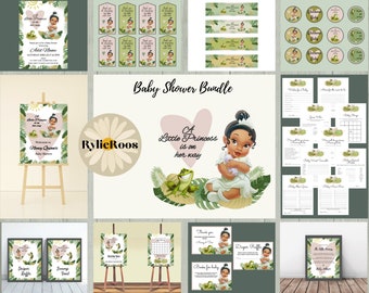 Princess Tiana Baby Shower Bundle, Princess and Frog Printable Baby Shower Package,  Tiana Baby Shower Digital, Princess Baby Shower