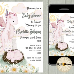 Pink Dragon Baby Shower Invitation (Digital Download)