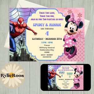Spiderman & Minnie Joint Birthday Invitation (Digital)