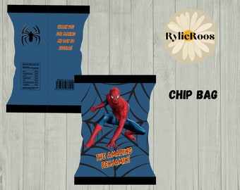 Bolsa de papas fritas de Spiderman: Decoración para fiesta de cumpleaños de superhéroe (Descarga digital)